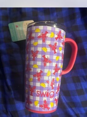 Swig Red Handle Purple Gingham Lobster Travel Mug